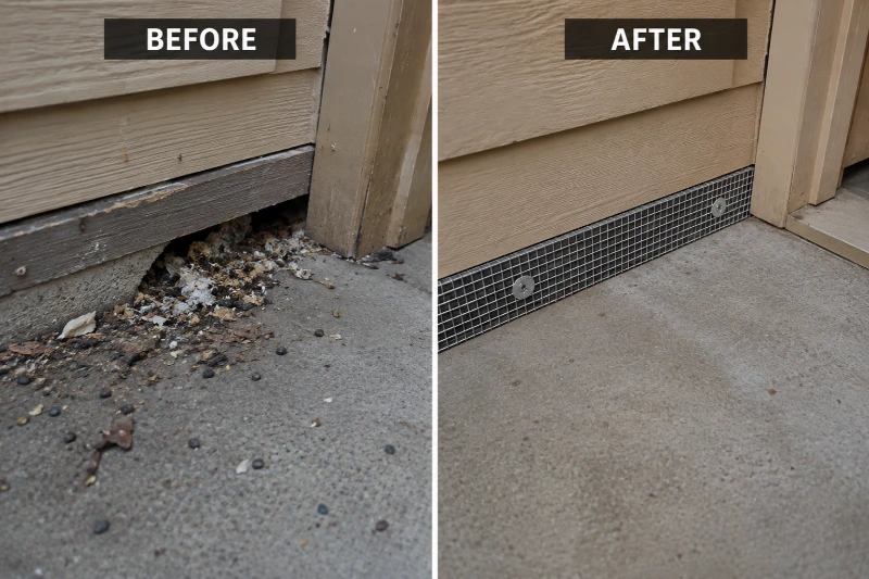 before and after results of rodent cleanup 